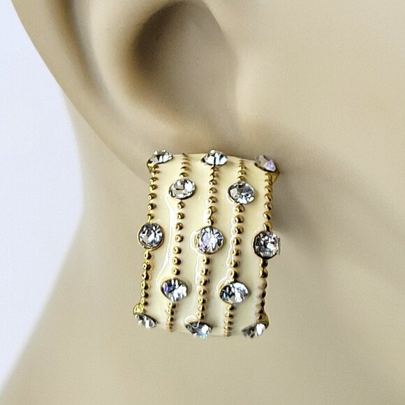 White and Crystal Small Earrings - Picture 1 of 7